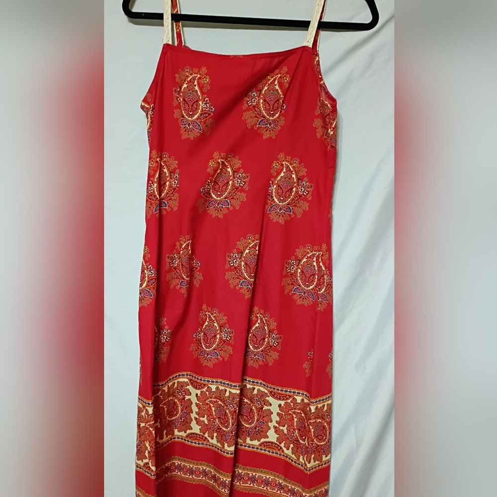 Liz Claiborne Red Paisley Cotton Midi Skirt